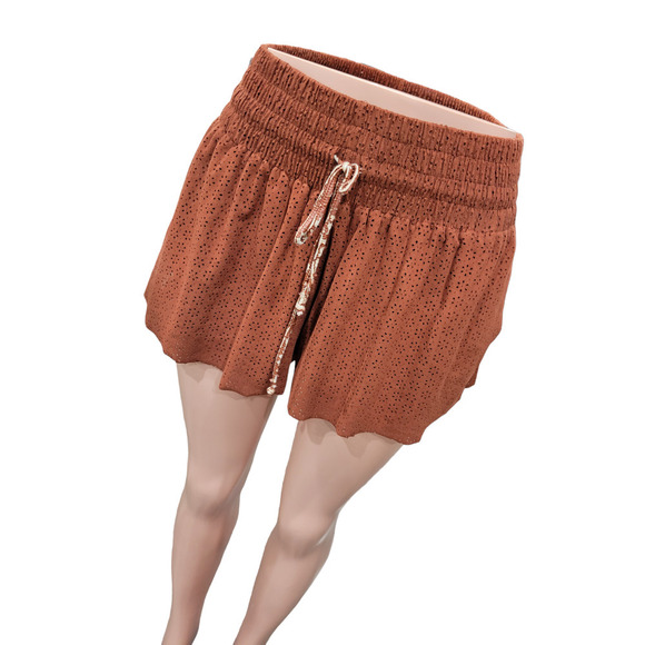 ZARA Faux Vegan Suede Lasercut Elastic Drawstring Pull On Shorts Size Small - Picture 2 of 10